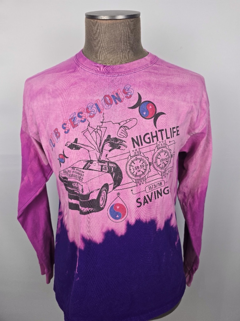 Vintage Style SUB SESSIONS Nightlife Savings Dip Dye Graphic Tee Long Sleeve L